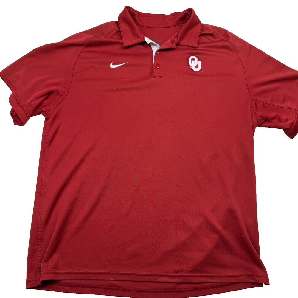 Nike Oklahoma Sooners Dri-Fit Polo‎ Shirt Men's XL Red Football Raised Logo